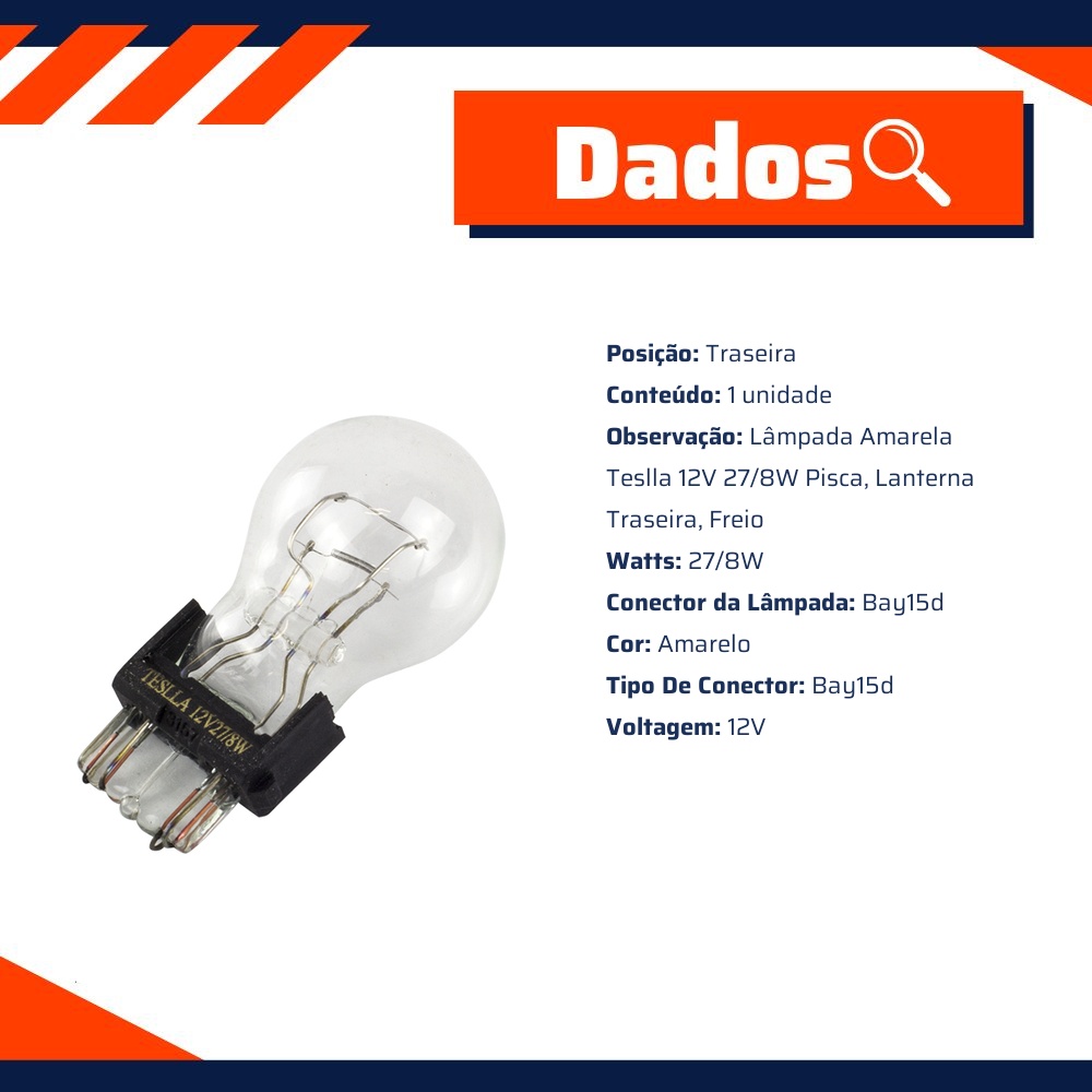 10 Lâmpadas Amarela 12V 27/8W - Teslla - T3157