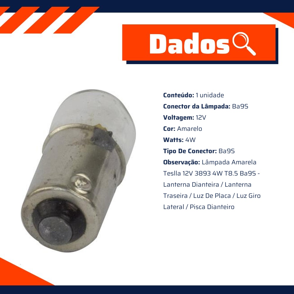 10 Lâmpadas Amarela 12V 4W - Teslla - T69
