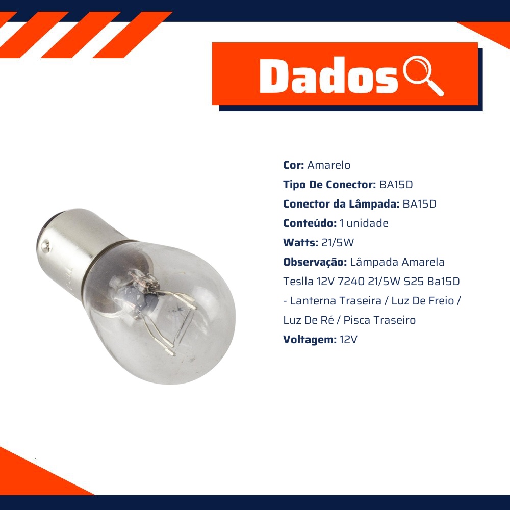 10 Lâmpadas Amarela 12V 21/5W - Teslla - T1176