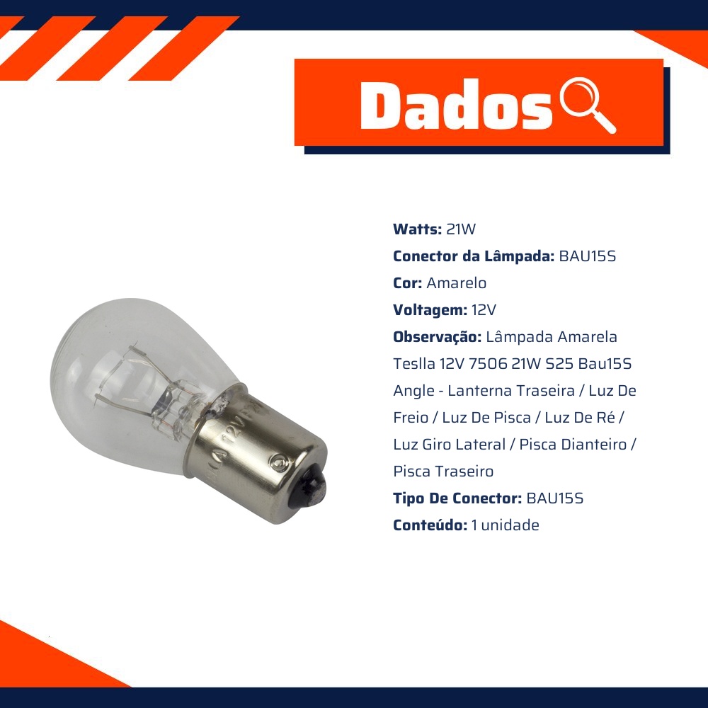 10 Lâmpadas Amarela 12V 21W - Teslla - T1141A