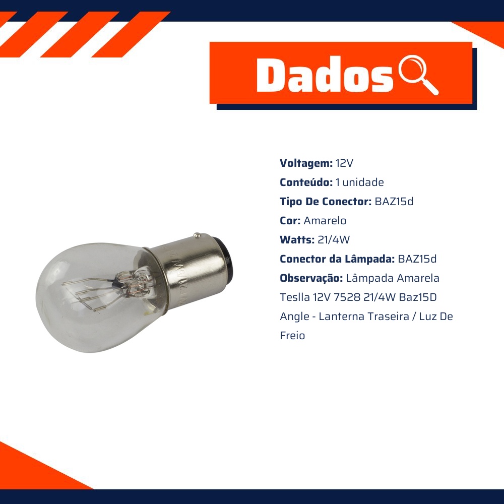 Lâmpada Amarela 12V 21/4W - Teslla - T1034A