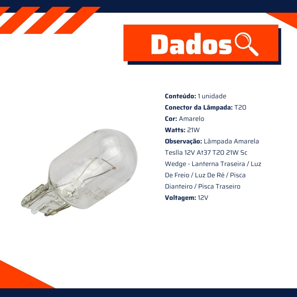 10 Lâmpadas Amarela 12V 21W - Teslla - T6941
