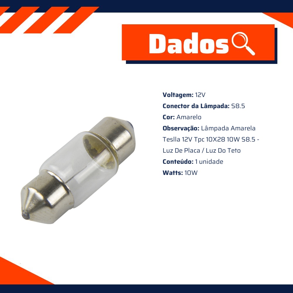 10 Lâmpadas Amarela 12V 10W - Teslla - T6410C