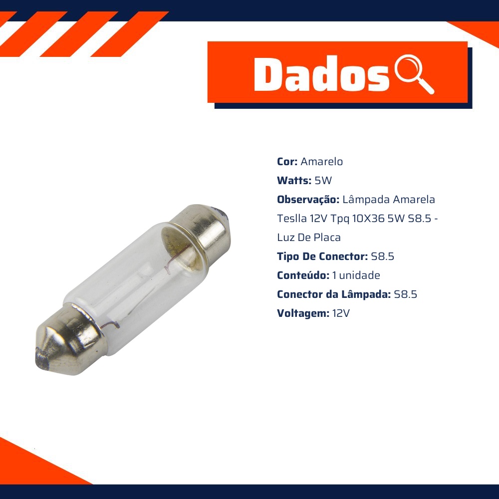 10 Lâmpadas Amarela 12V 5W - Teslla - T6418