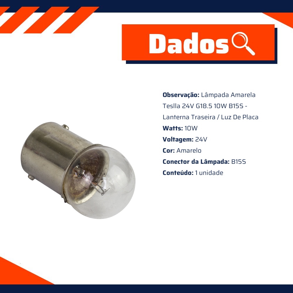 10 Lâmpadas Amarela 24V 10W - Teslla - T6710V