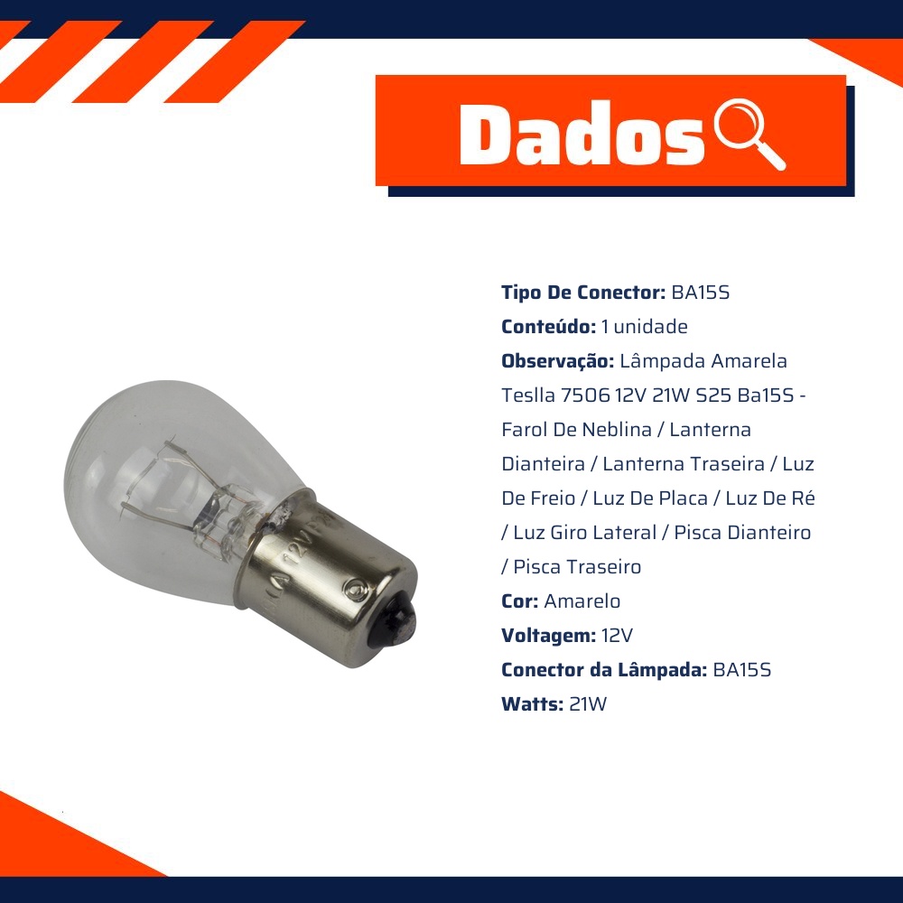 10 Lâmpadas Amarela 12V 21W - Teslla - T1141