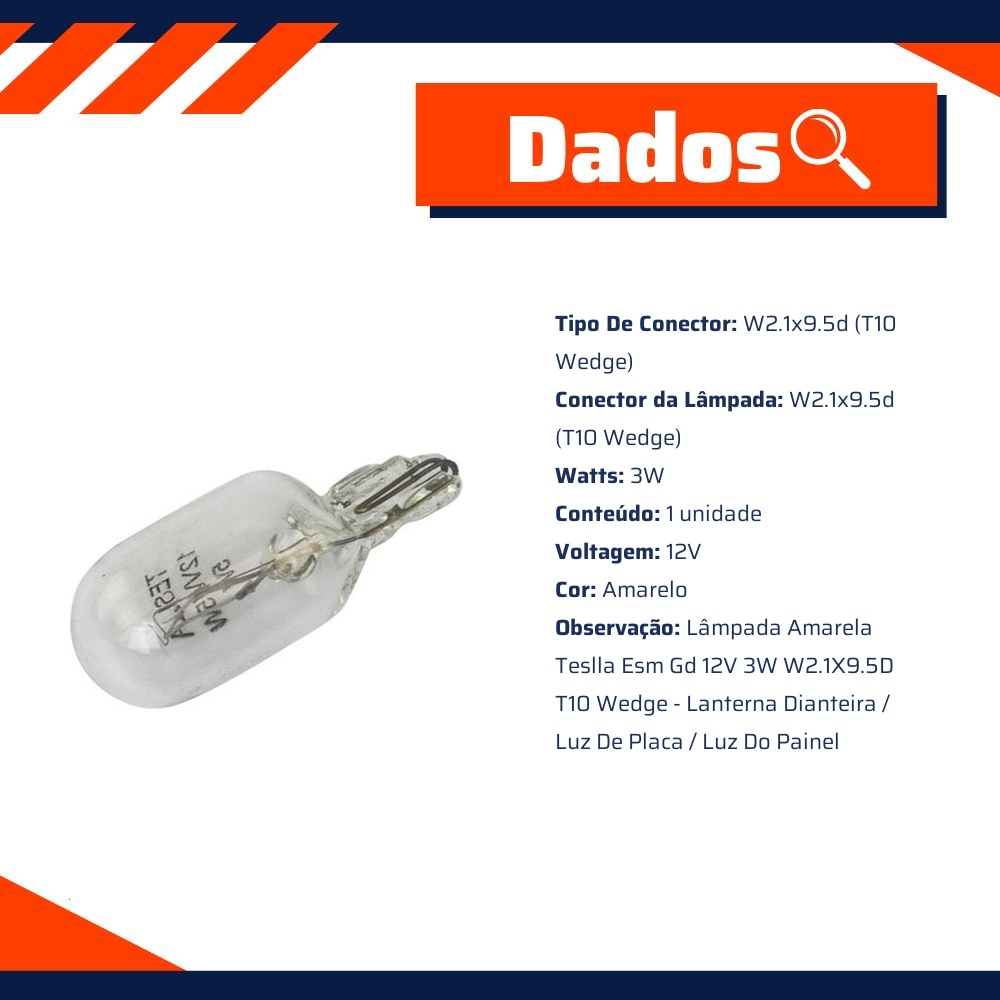 10 Lâmpadas Amarela 12V 3W - Teslla - T2821