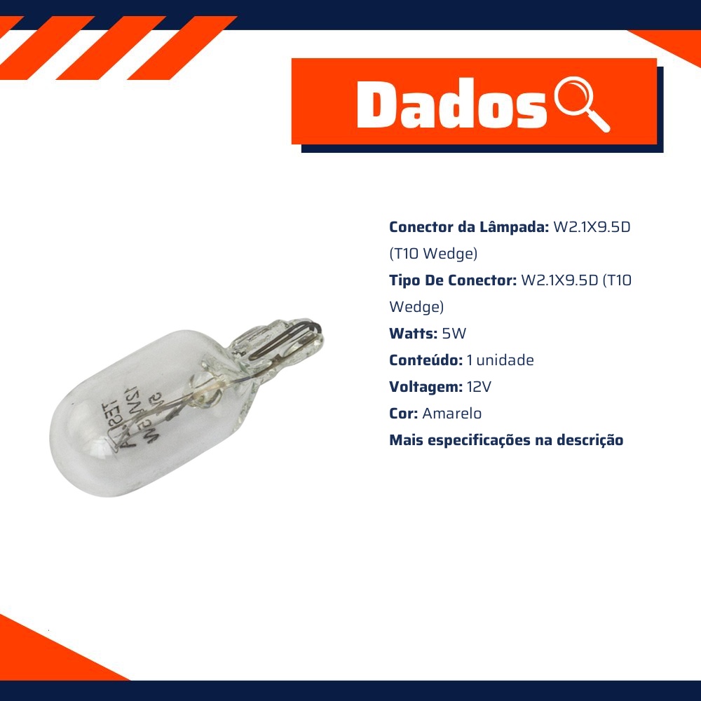 10 Lâmpadas Amarela 12V 5W - Teslla - T2825