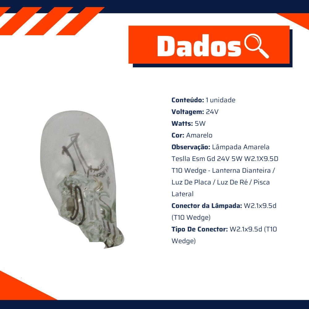 10 Lâmpadas Amarela 24V 5W - Teslla - T2825V