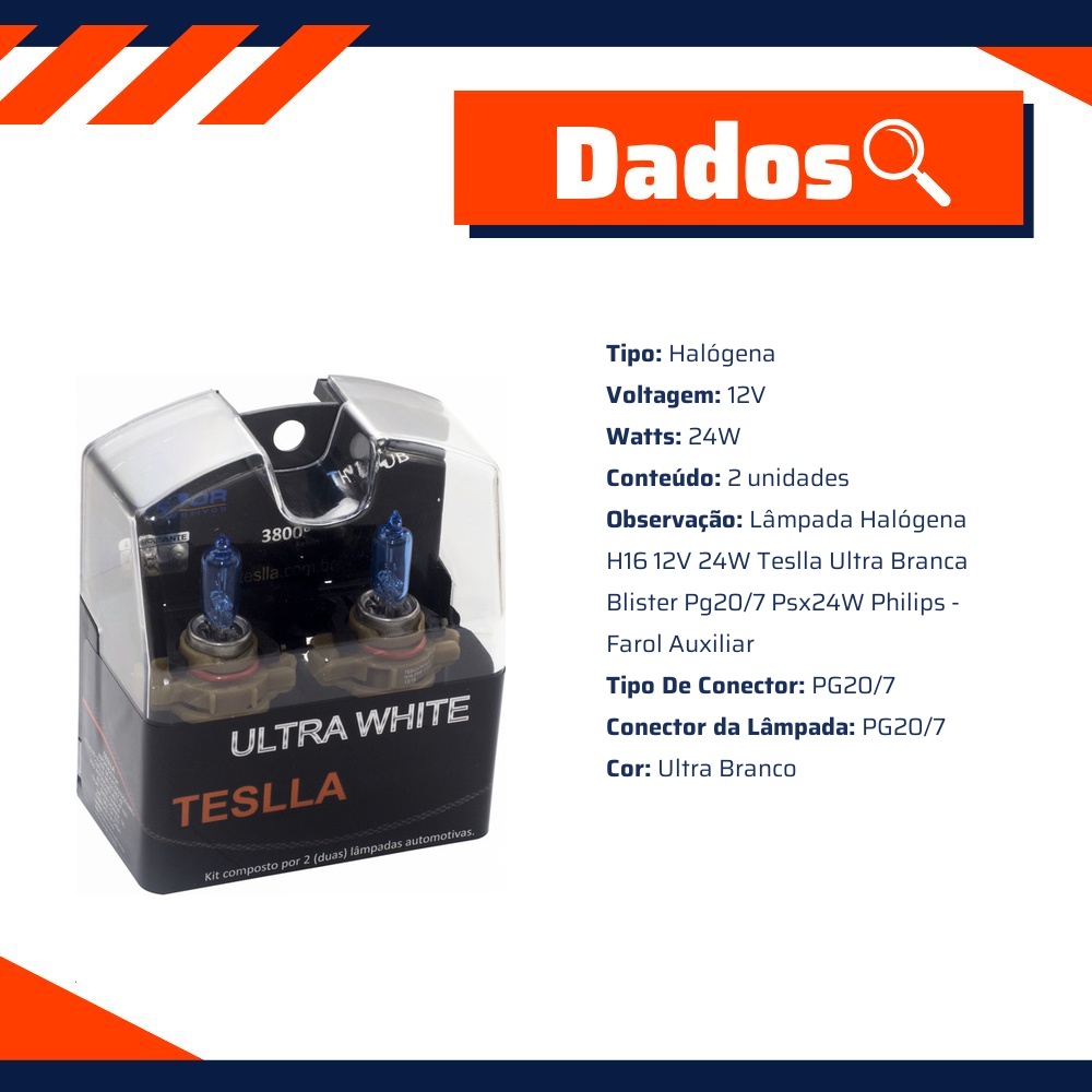 Par Lâmpada Halógena Ultra Branca 12V 24W - Teslla - Th16Ub