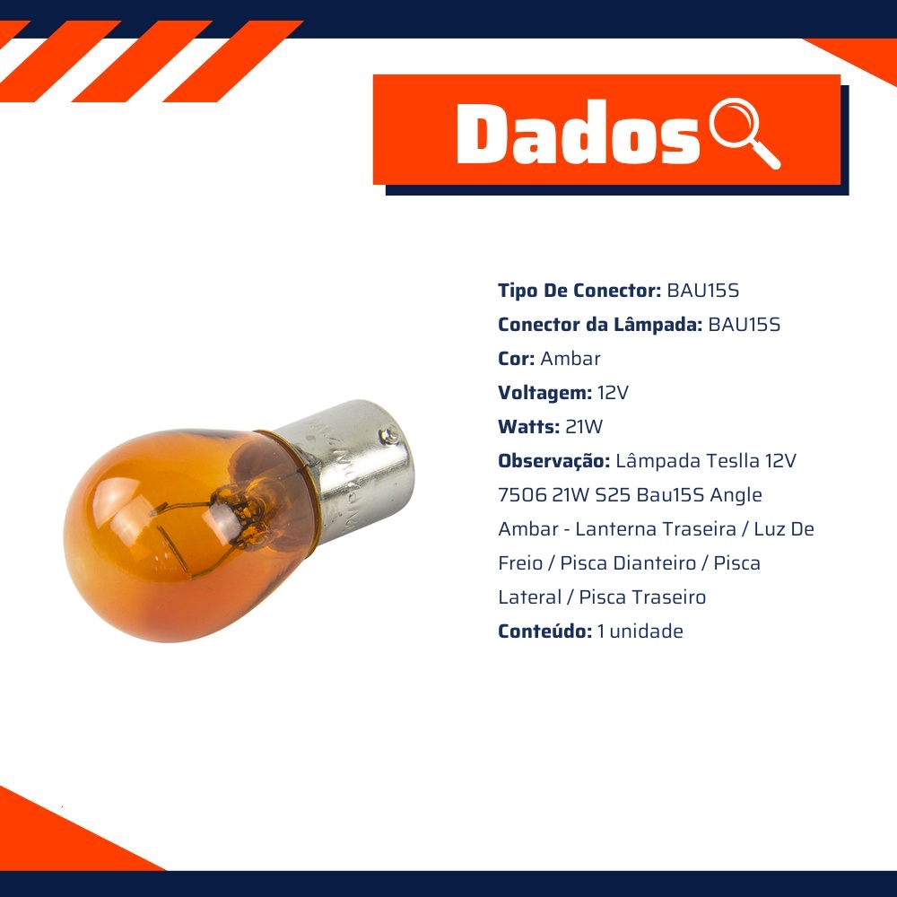 10 Lâmpadas Âmbar 12V 21W - Teslla - T1141Aab