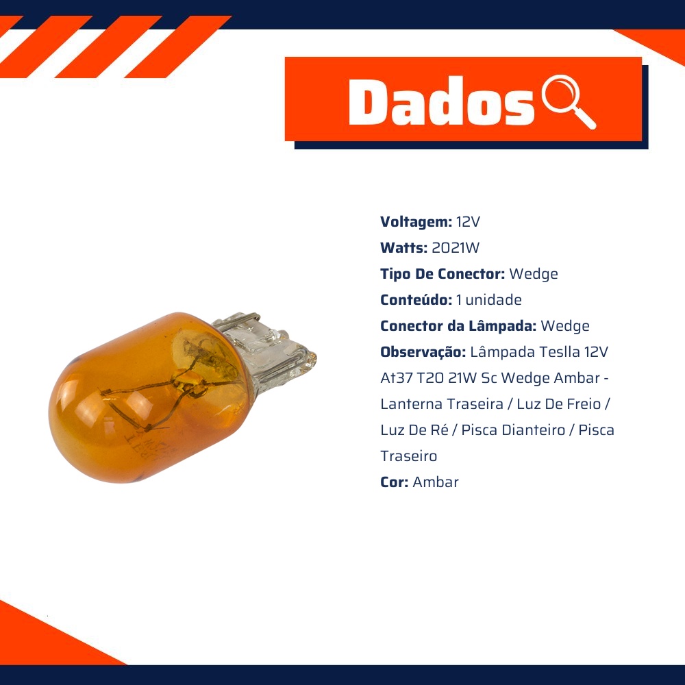 10 Lâmpadas Âmbar 12V 2021W - Teslla - T6941Ab