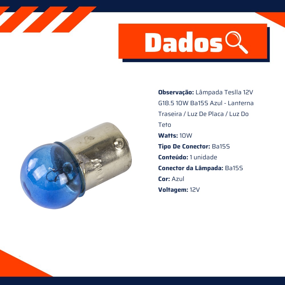 10 Lâmpadas Azul 12V 10W - Teslla - T6710Blue