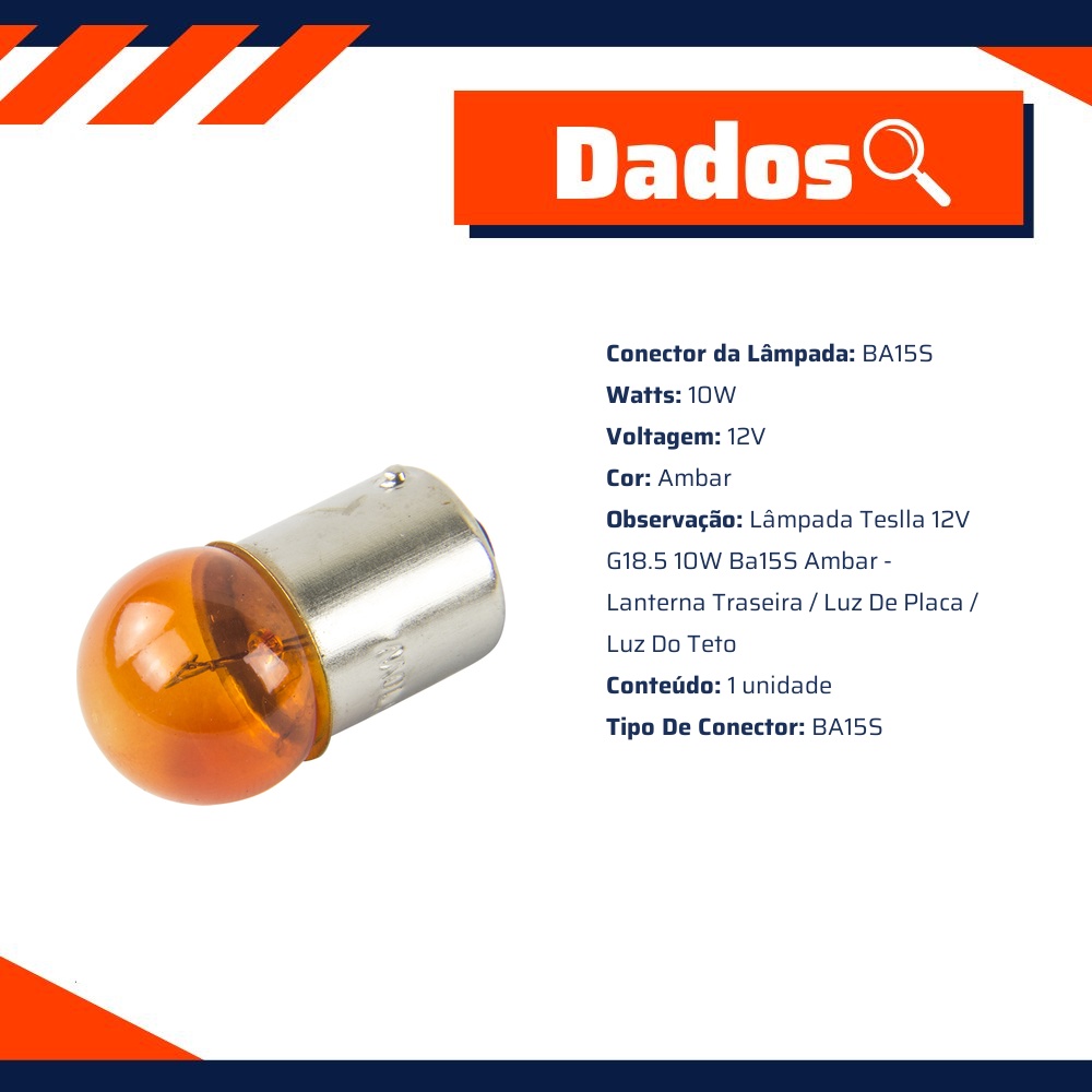 10 Lâmpadas Âmbar 12V 10W - Teslla - T6710Ab