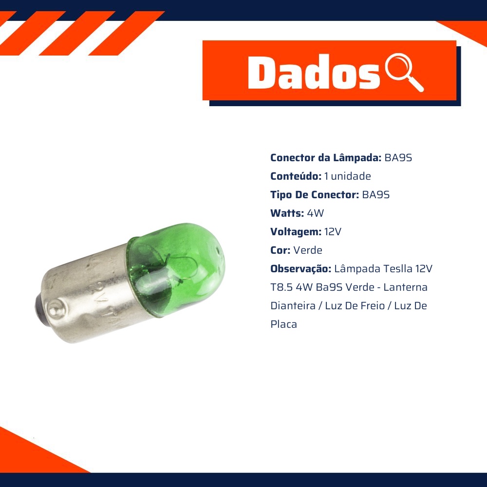 10 Lâmpadas Verde 12V 4W - Teslla - T69Vd