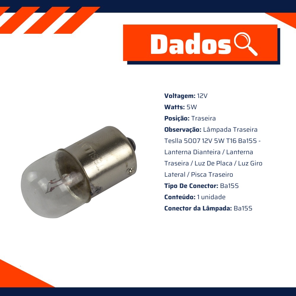 10 Lâmpadas 12V 5W - Teslla - T67