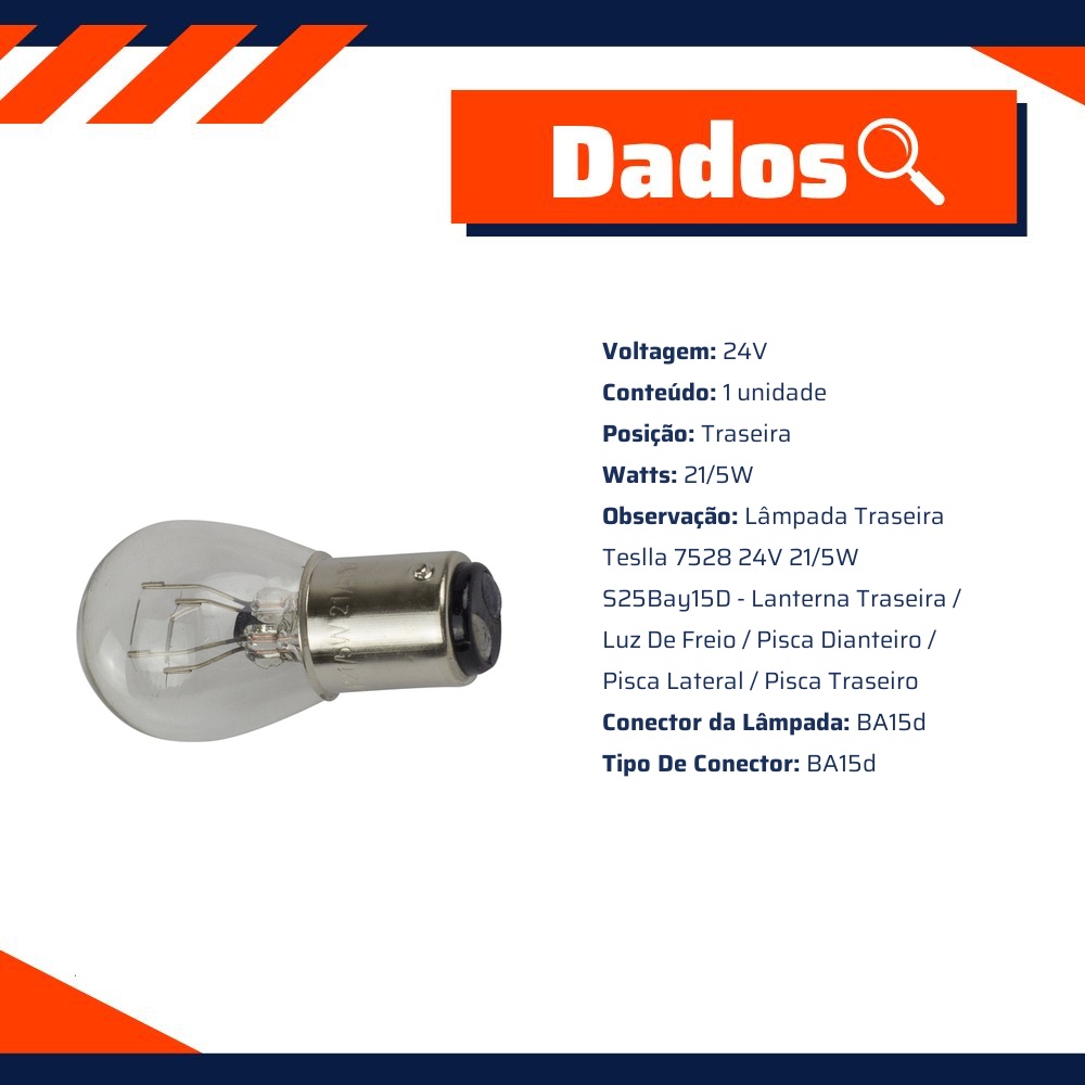 10 Lâmpadas 24V 21/5W - Teslla - T1034V