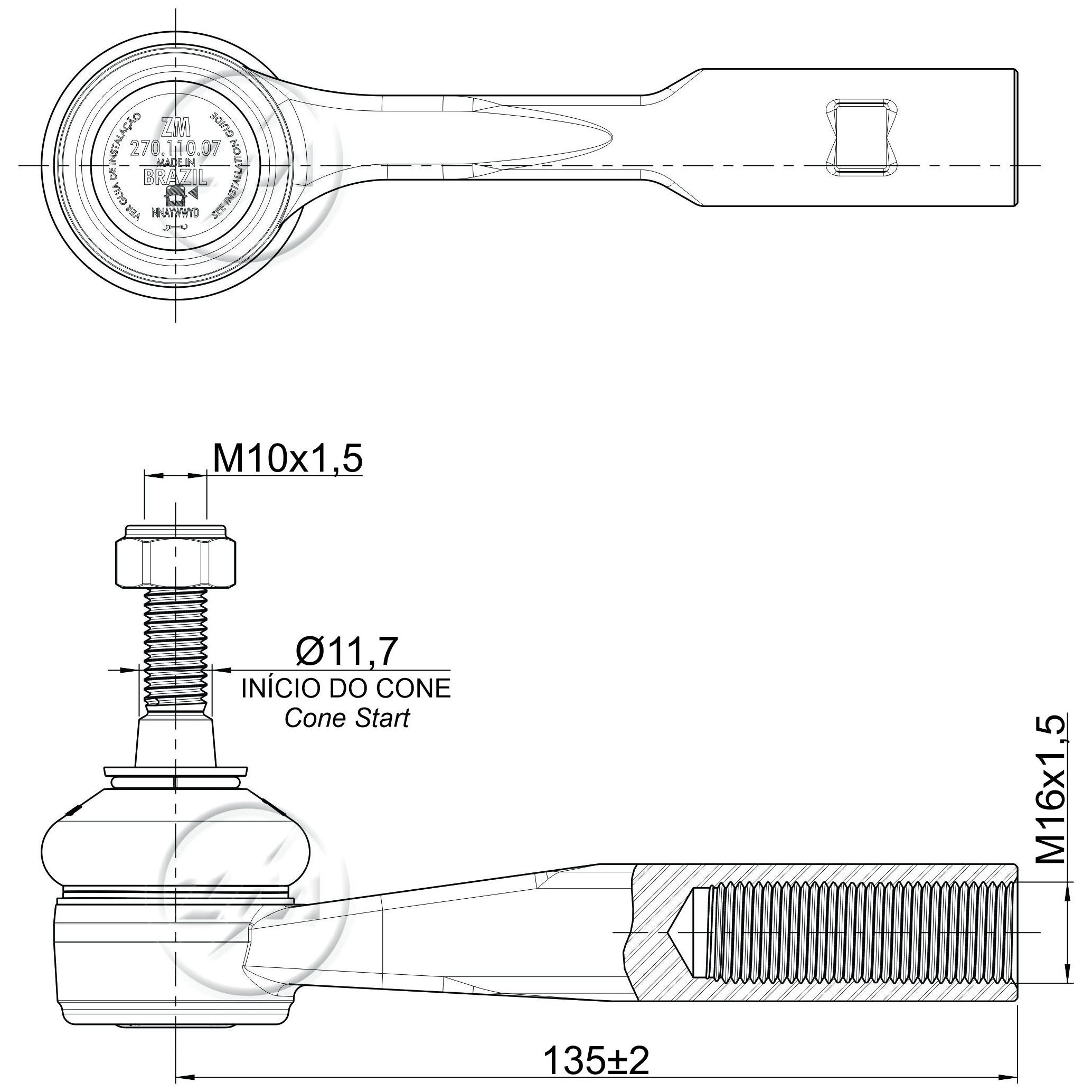 Terminal de Direção para Fiat Toro - ZM - 270.110.07