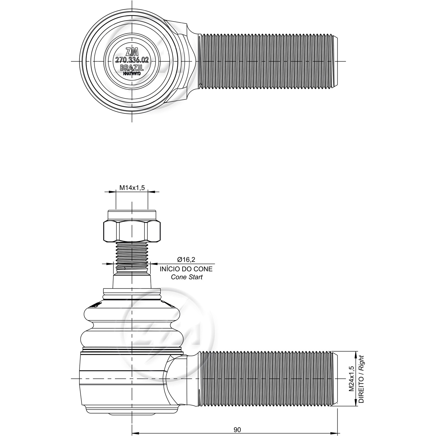 Terminal de Direção para Mercedes-Benz L 608 D e L 708 E - ZM - 270.336.02