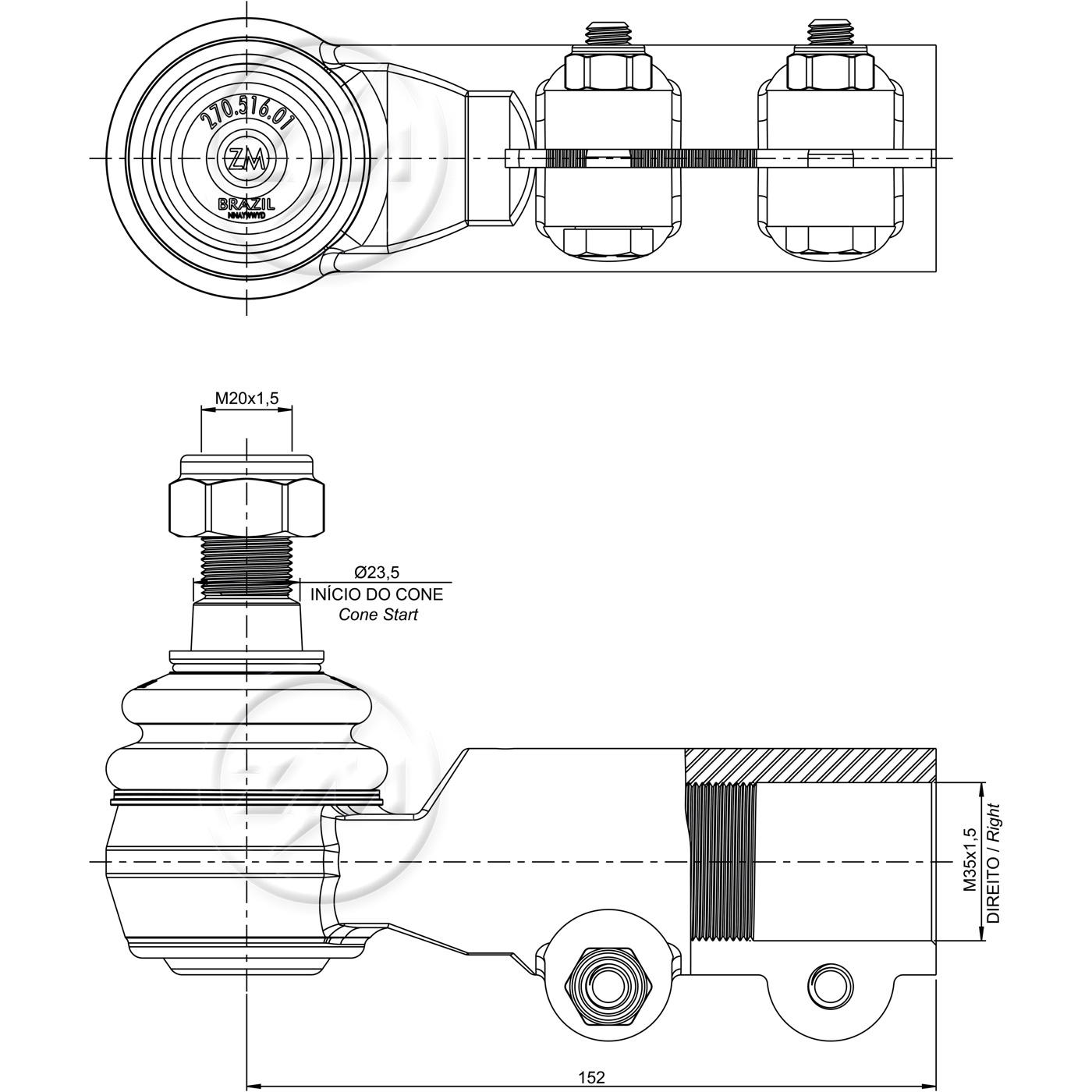 Terminal de Direção para Mercedes-Benz O-371 - ZM - 270.516.01