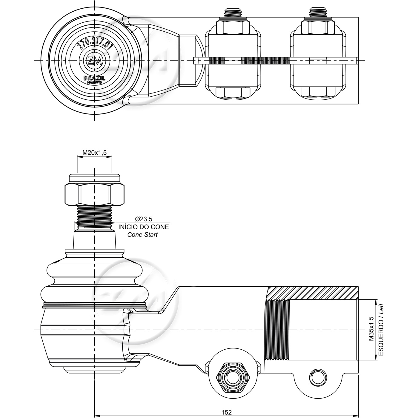Terminal de Direção para Mercedes-Benz O-371 - ZM - 270.517.01