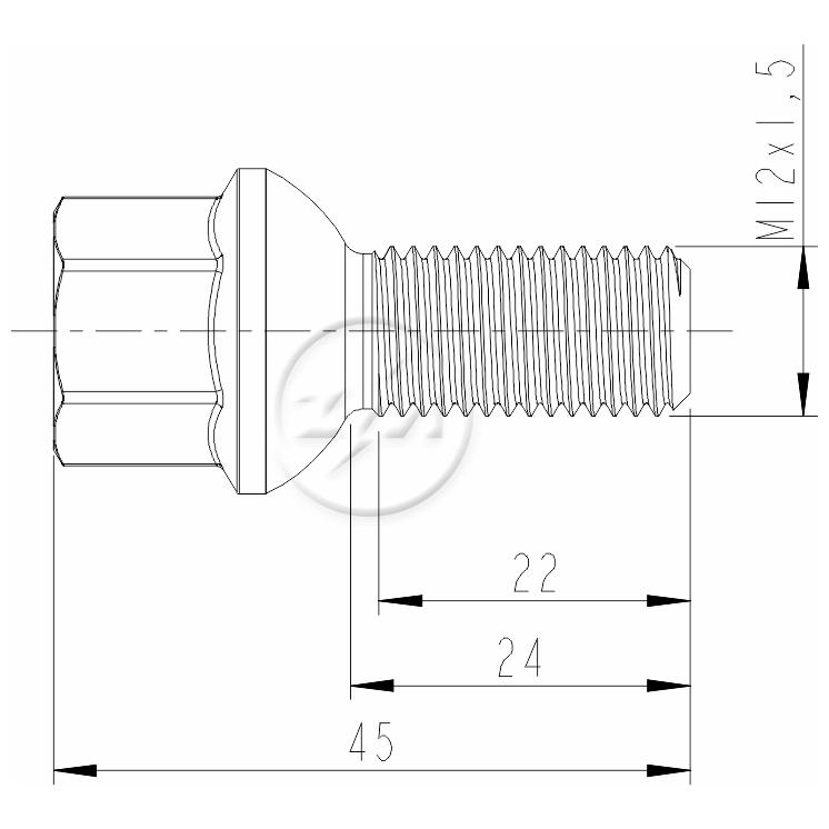 Kit 80 Parafuso de Roda M12-1,5 x 24/45 x CH17 - ZM - 3001203