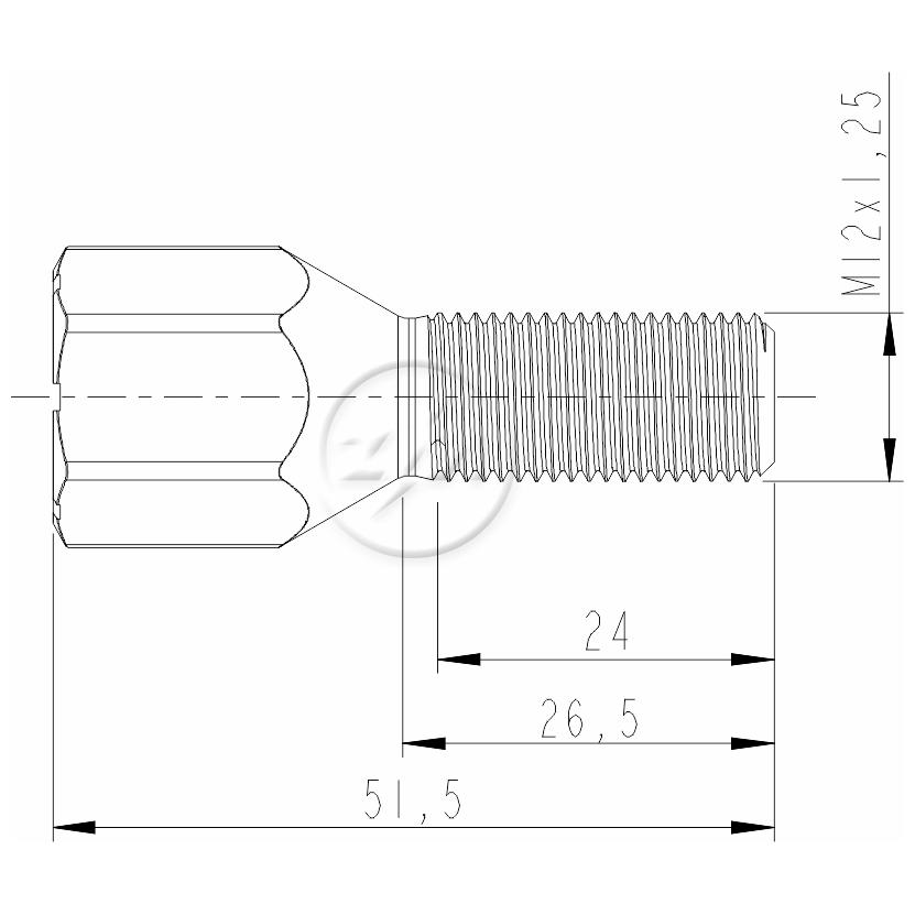 Kit 80 Parafuso Roda M12-1,25 x 26,5/51,5 x CH19 - ZM - 3001240