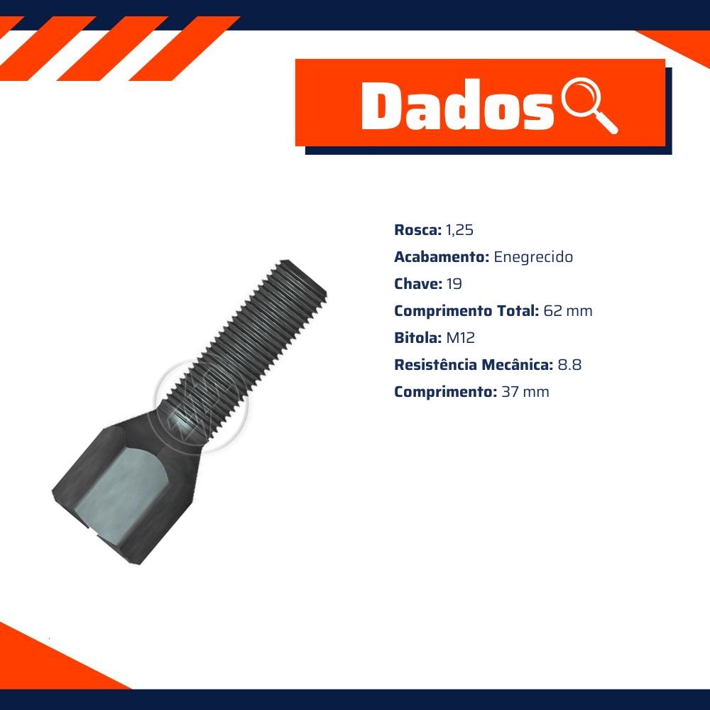 Kit 46 Parafuso de Roda M12-1,25 x 37/62 x CH19 - ZM - 3001243