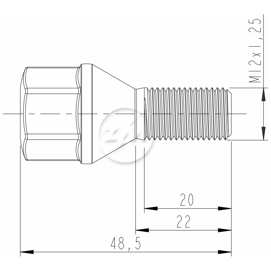 Kit 80 Parafuso de Roda M12-1.25 x 22/48,5 x CH19 - ZM - 3001268