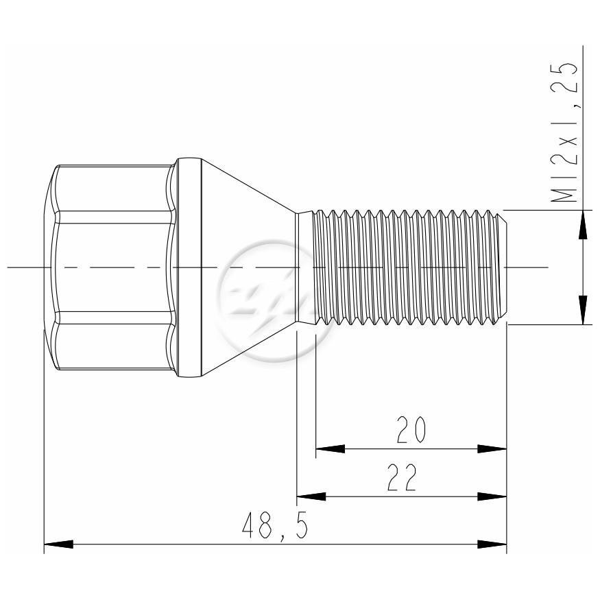 Kit 80 Parafuso de Roda M12-1.25 x 22/48,5 x CH19 - ZM - 3001269