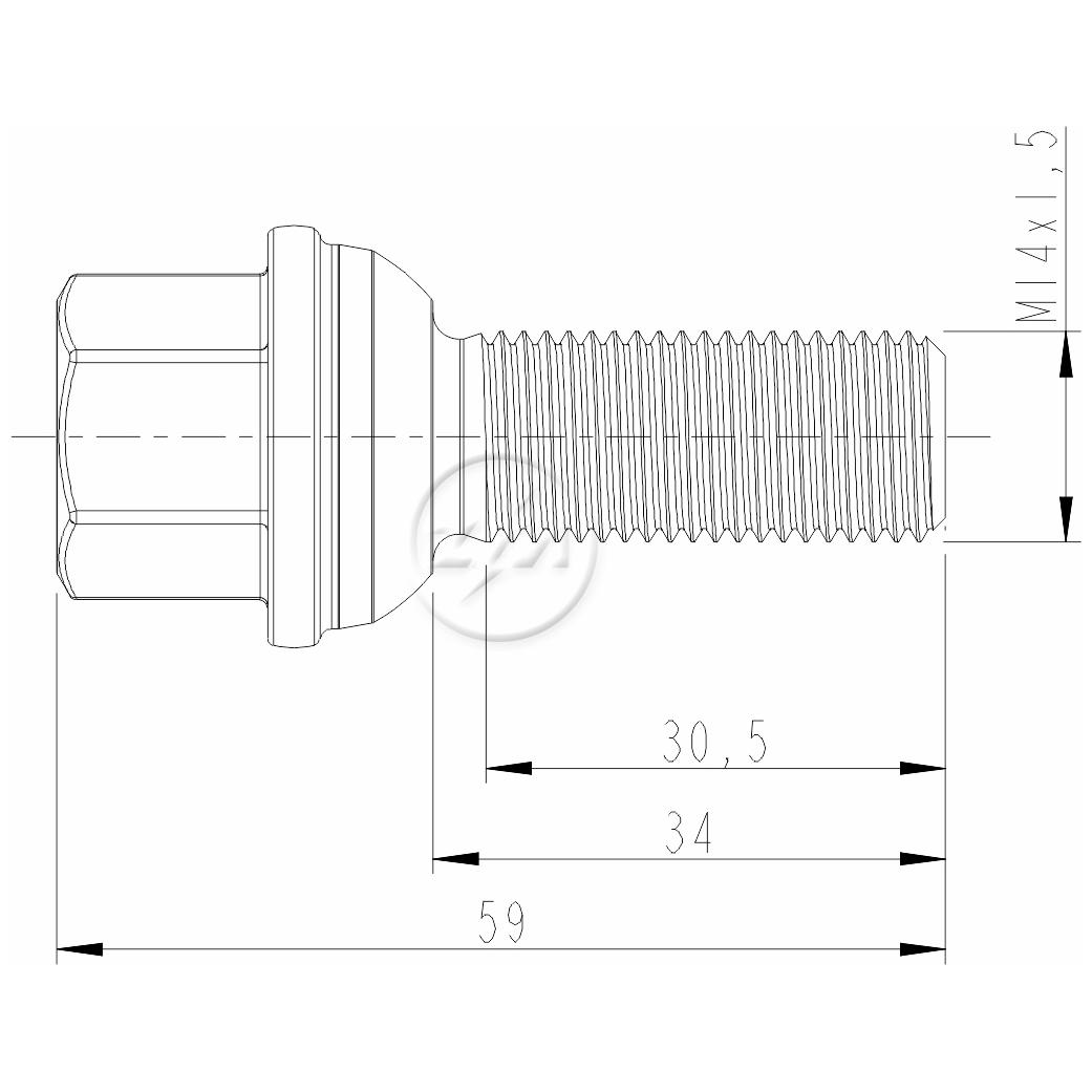 Kit 46 Parafuso de Roda M14-1,5 x 34/59 x CH19 - ZM - 3001413