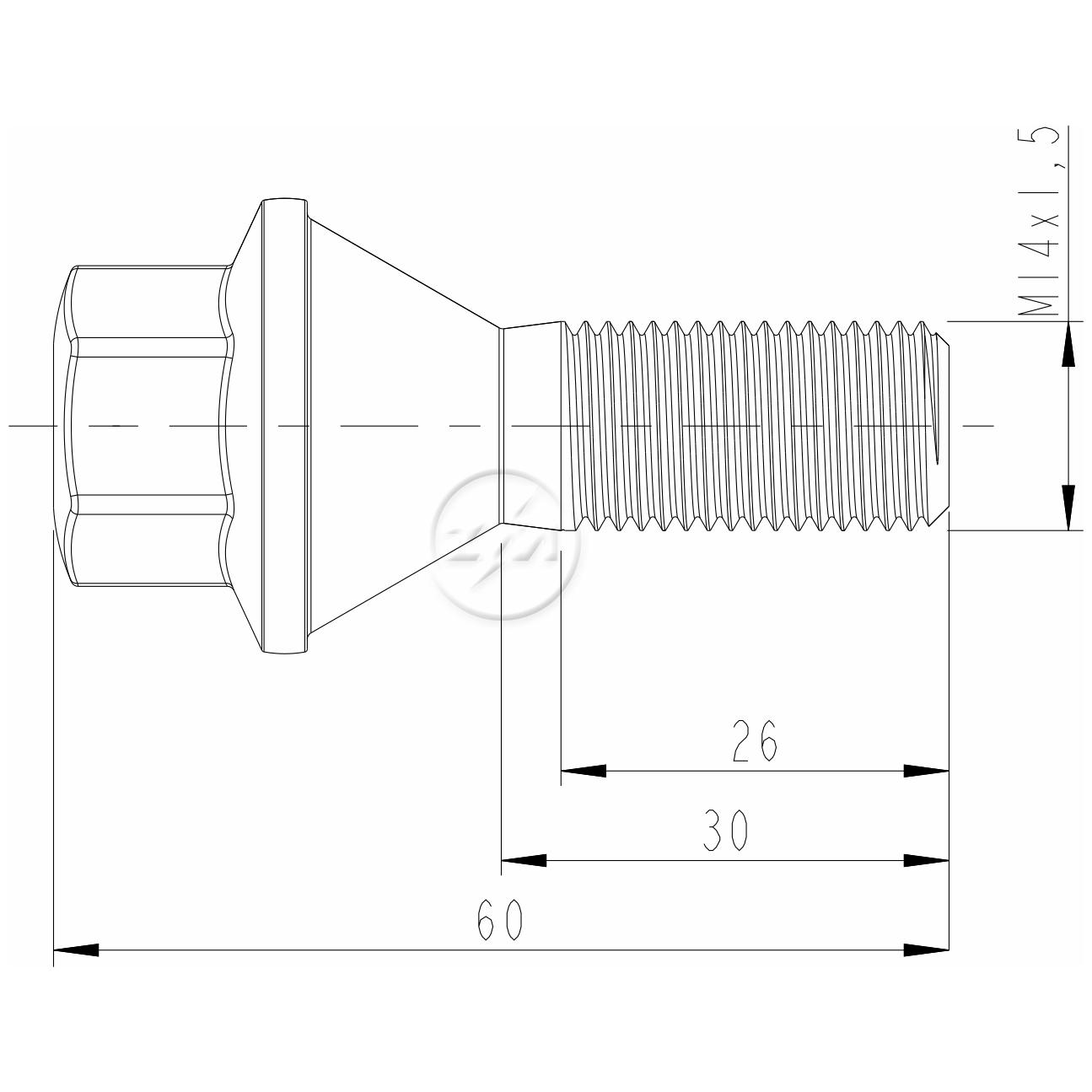 Parafuso de Roda M14-1.5 X 30/60 X Ch19 Caixa com 30 Unidades para Renault Master - ZM - 30.014.80