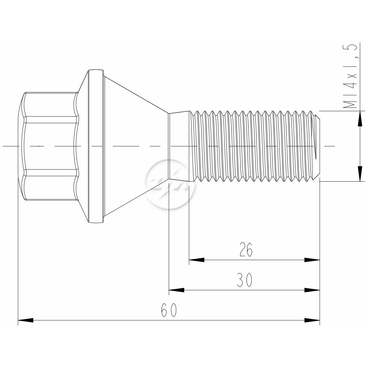 Parafuso de Roda M14-1.5 X 30/60 X Ch19 Caixa com 28 Unidades para Renault Master - ZM - 30.014.81