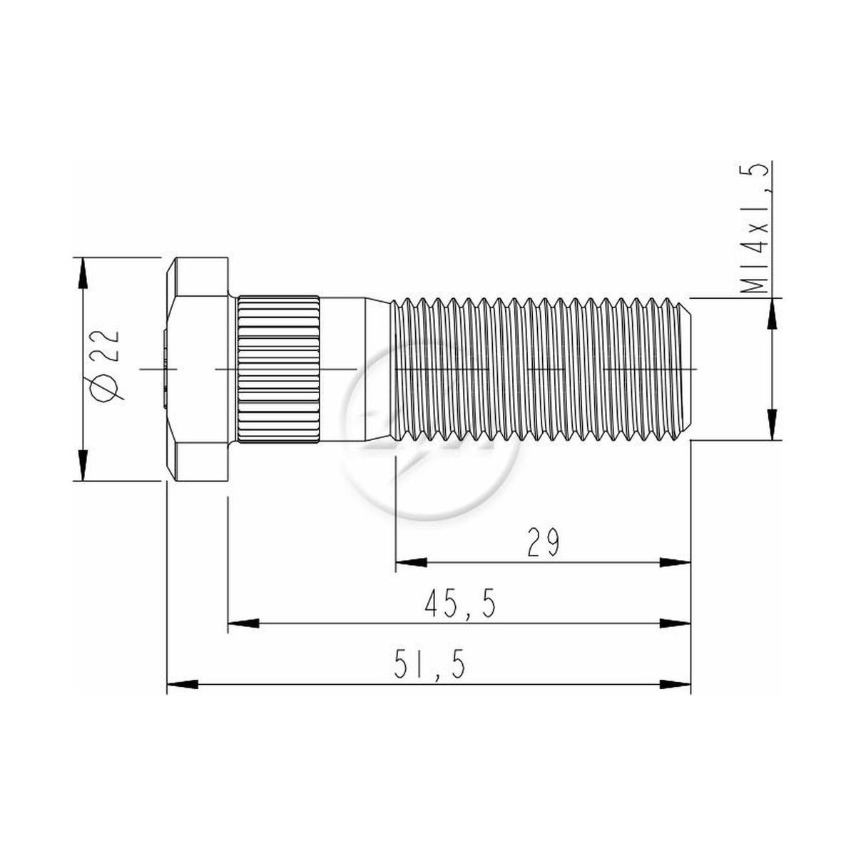 Parafuso de Roda M14-1,5 X 45,5/51,5 Caixa com 30 Unidades para KIA Bongo - ZM - 30.014.88