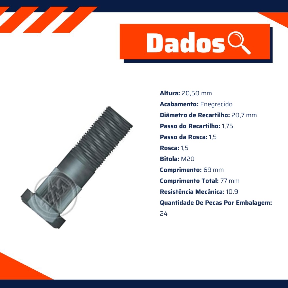 Kit 24 Parafuso de Roda M20-1,5 x 69/77 - ZM - 30.020.04