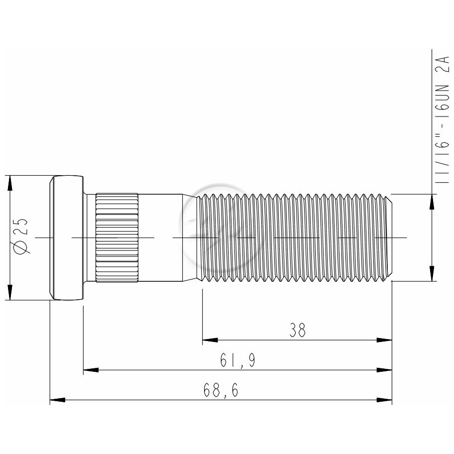 Kit 25 Parafuso de Roda 11/16"-16UN x 61,9/68,6 - ZM - 3011630