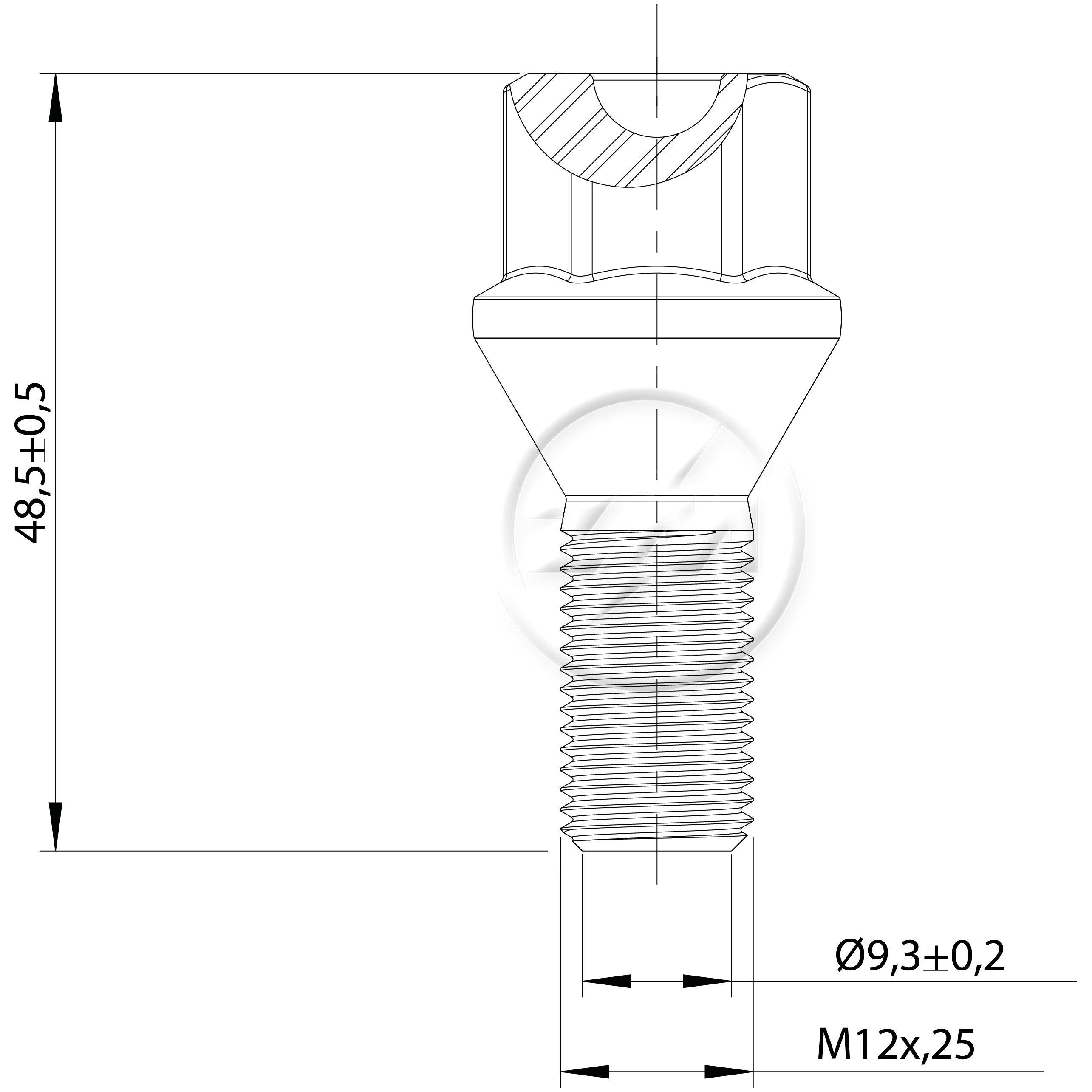 1 Parafuso de Roda M12-1,25 x 22/48,5 x CH17 - ZM - 3021240