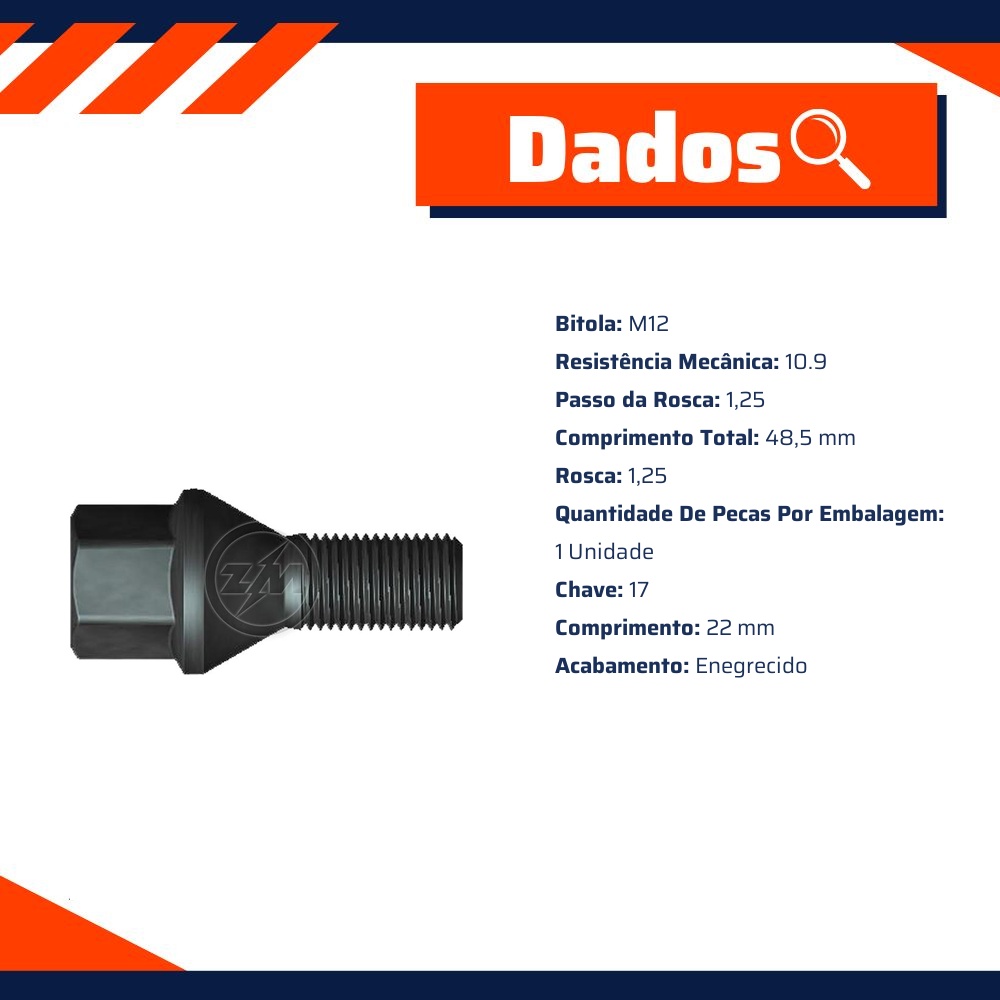 1 Parafuso de Roda M12-1,25 x 22/48,5 - ZM - 30.212.41