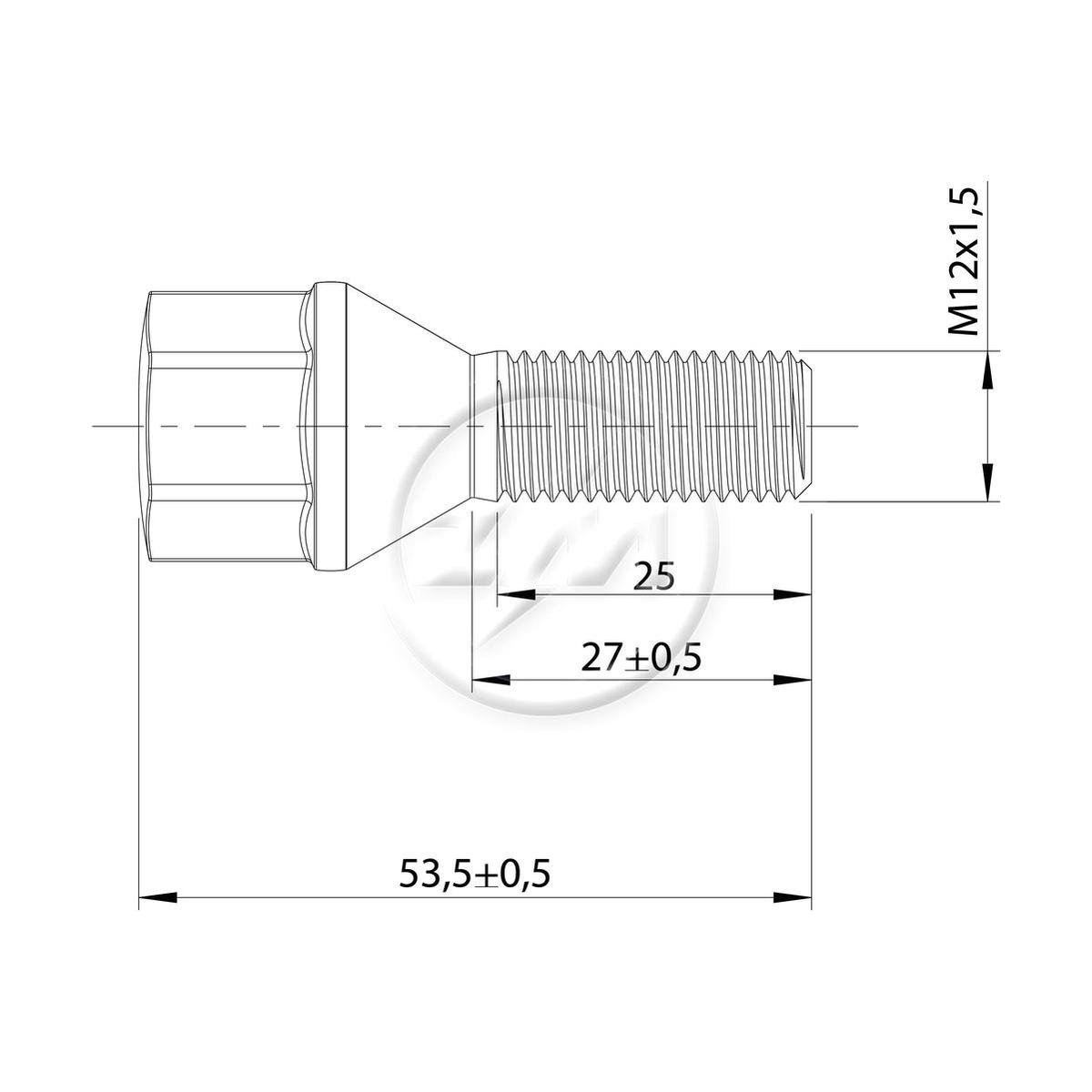 Kit 50 Parafuso de Roda M12-1.5 x 27/53,5 x CH19 - ZM - 3041260