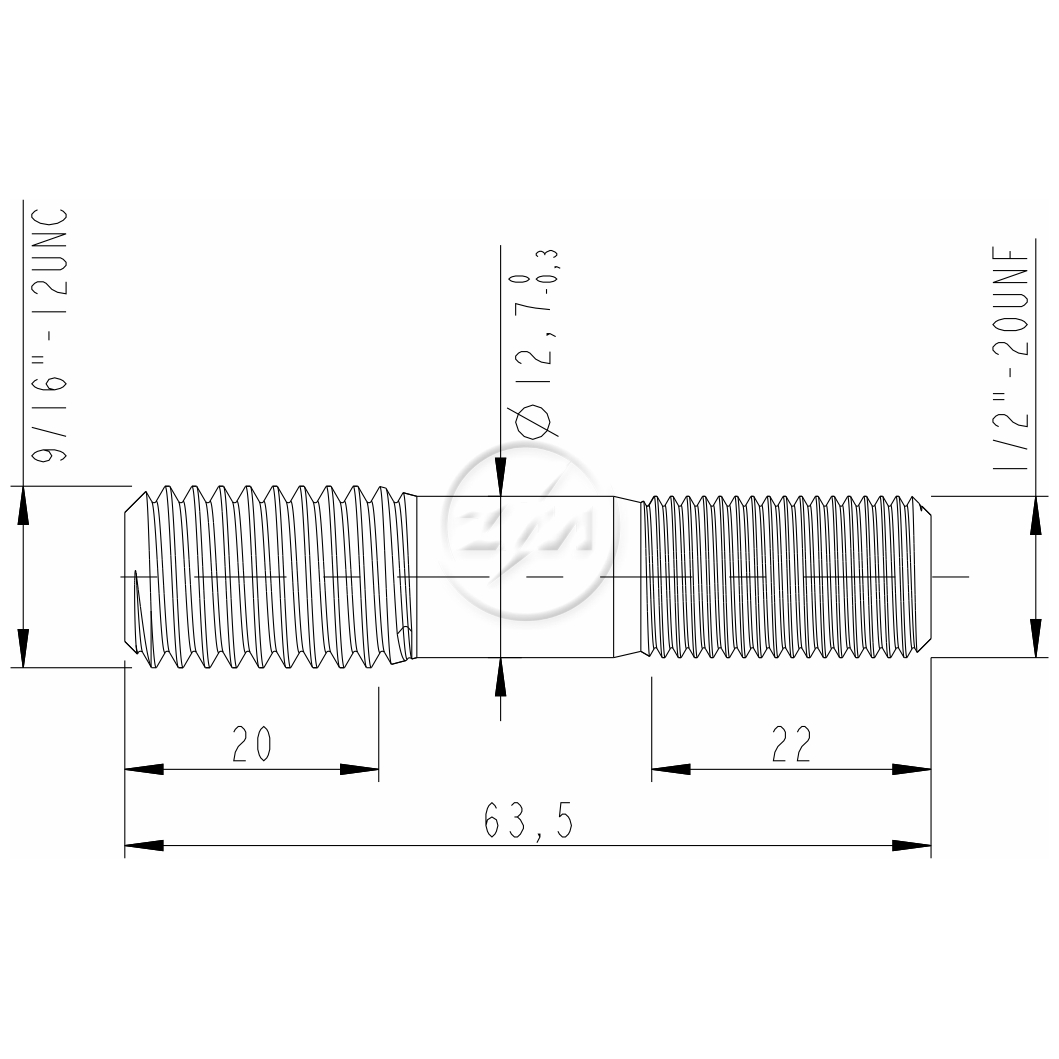 Kit 50 Prisioneiro Roda 1/2"x9/16"-12UNCx2,1/2" - ZM - 3210281
