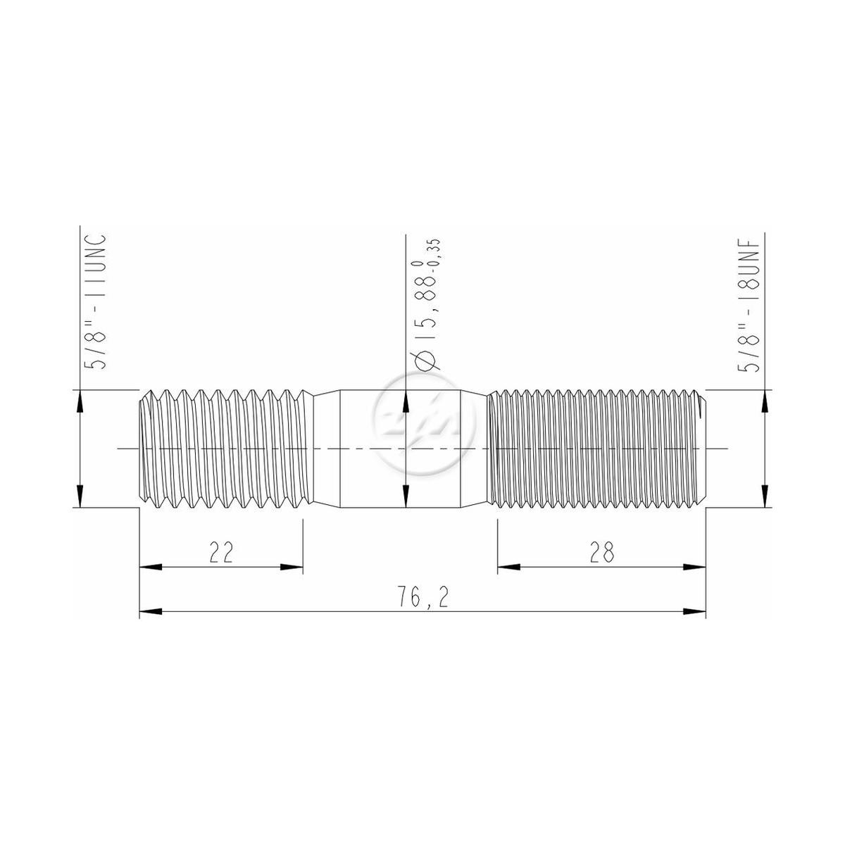 Kit 50 Prisioneiro Roda 5/8"-11UNCx5/8"-18UNFx3" - ZM - 3250880