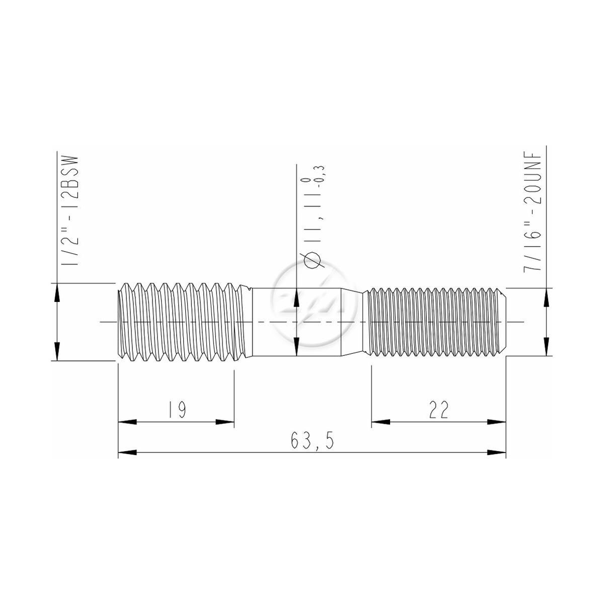 Kit 50 Prisioneiro Roda 7/16"x1/2"-12BSWx2,½" - ZM - 3271681
