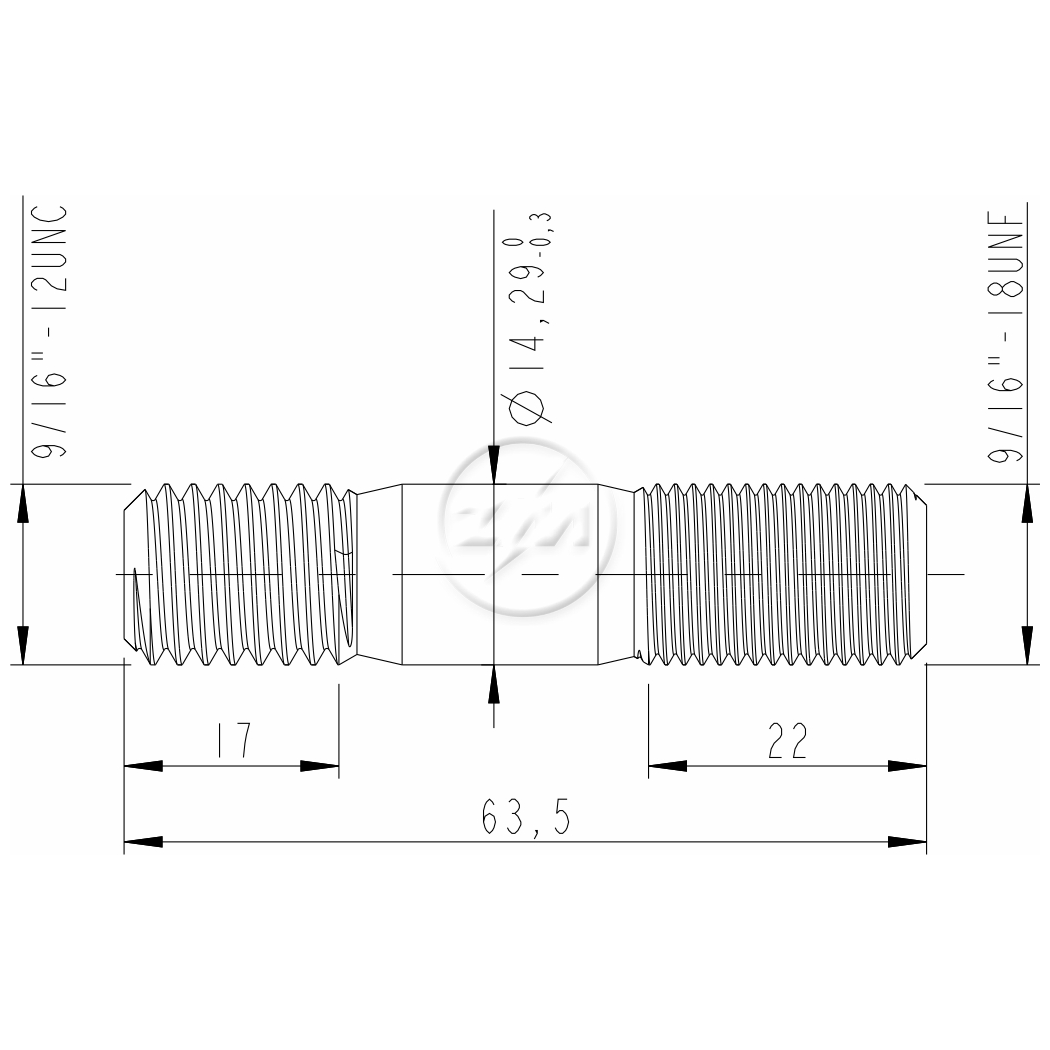 Kit 50 Prisioneiro Roda 9/16"-12UNCx9/16"x2,1/2" - ZM - 3291680