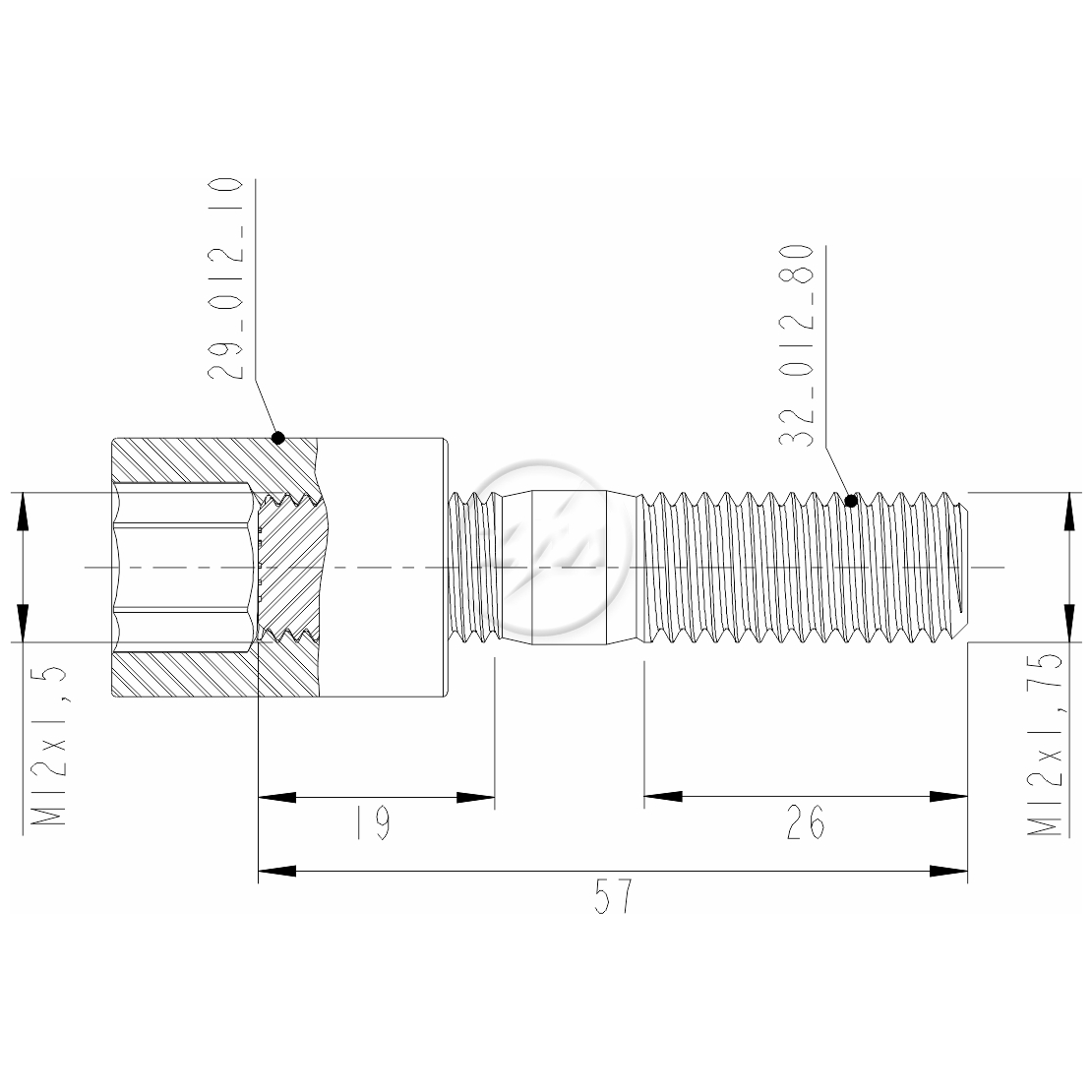 Kit 50 Prisioneiro Roda M12-1,5xM12-1,75x57 - ZM - 40.012.80