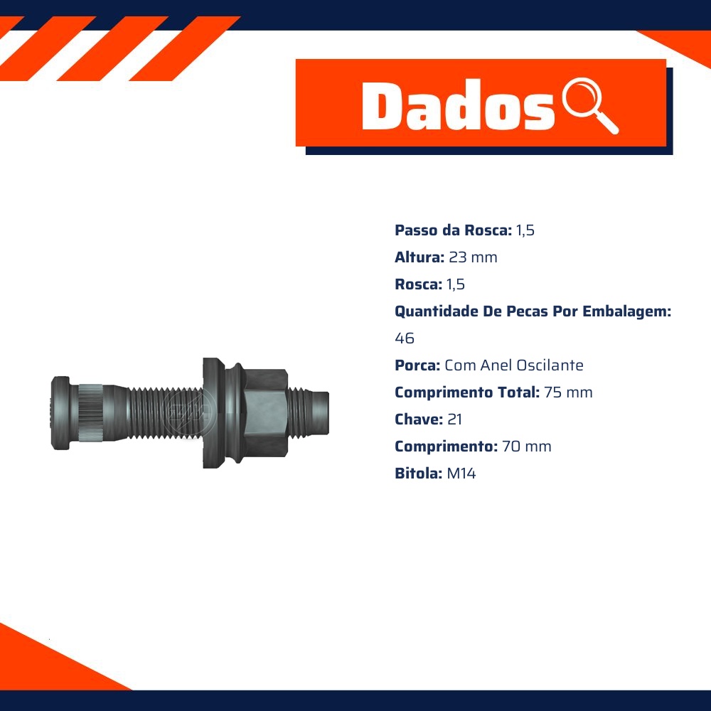 Prisioneiro de Roda com Porca Caixa com 46 Unidades para Ford F-250 e F-350 - ZM - 40.014.21