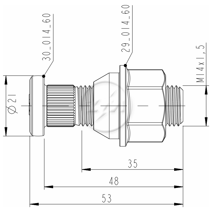 Prisioneiro de Roda com Porca M14-1,5 X 48/53 X Ch22 X H25 Caixa com 25 Unidades para Hyundai HR - ZM - 40.014.60