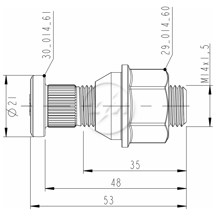 Prisioneiro de Roda com Porca M14-1,5 X 48/53 X Ch22 X H25 Caixa com 80 Unidades para Hyundai HR - ZM - 40.014.61