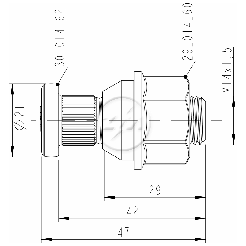 Prisioneiro de Roda com Porca M14-1,5 X 42/47 X Ch22 X H25 Caixa com 80 Unidades para Hyundai HR - ZM - 40.014.62