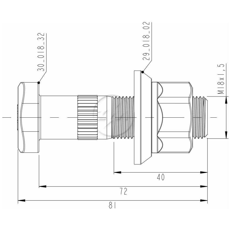 Prisioneiro de Roda com Porca M18-1,5 X 72/81 X Ch27 X H25 Caixa com 40 Unidades para Volare A5 e A6 - ZM - 40.018.32