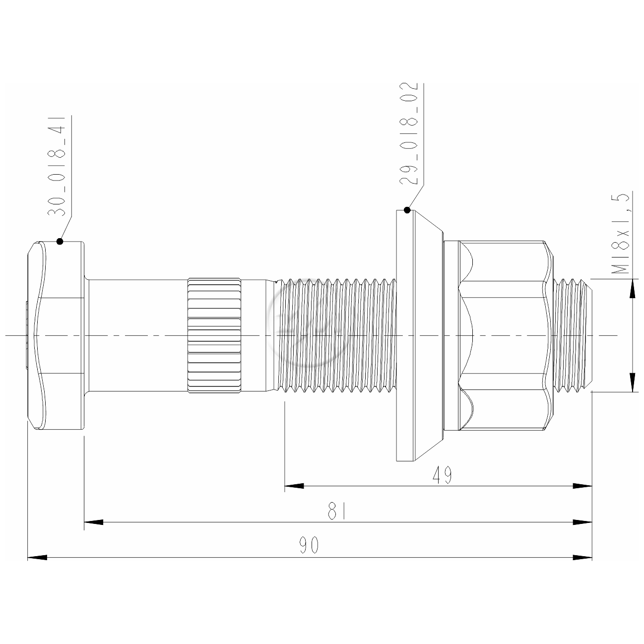 Prisioneiro de Roda com Porca M18-1,5 X 81/90 X Ch27 X H25 Caixa com 40 Unidades para Ford F-4000 - ZM - 40.018.41